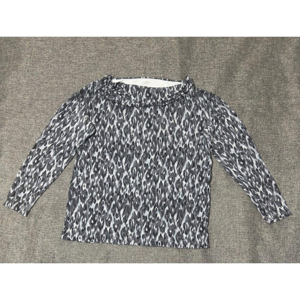 Loft Womens Large Long Sleeve Top Gray Animal Print Cowl Neck